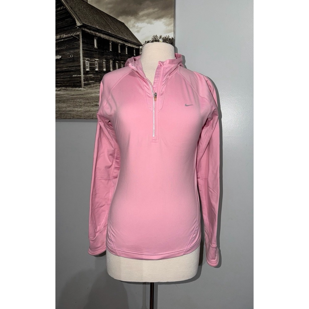 Nike elements Fit dry pink hooded athletic pull over 1/2 zip running jacket med